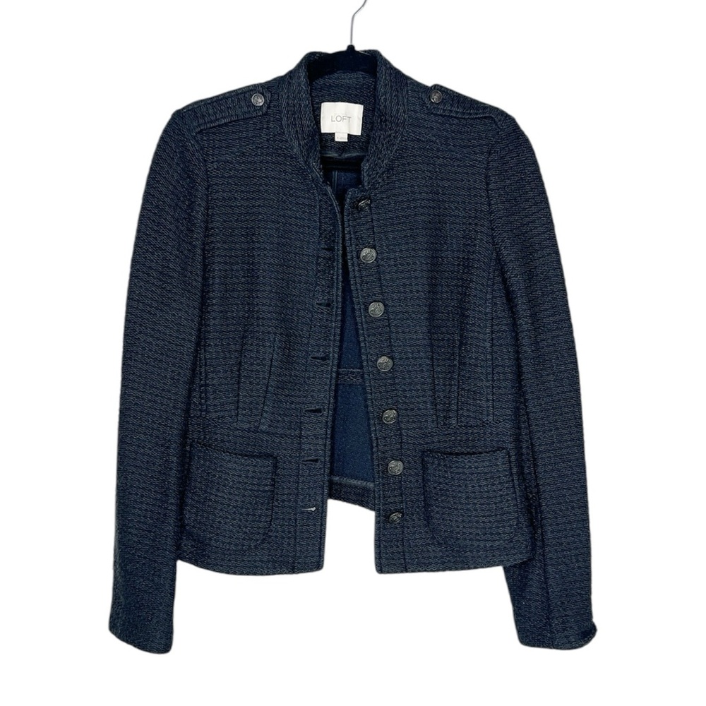 LOFT Military Style Black Blazer Jacket in Black size 6